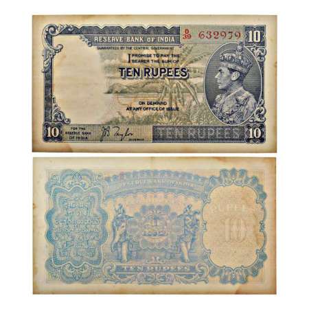 George VI, 10 rupees, 1st issue, ND (1938), signed by J.B. Taylor, serial no.: D39 632979,