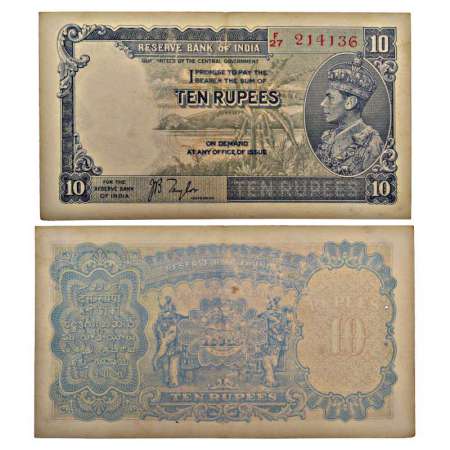 George VI, 10 rupee, 1st issue, ND (1938), signed by J.B. Taylor, serial no.: F27 214136, 