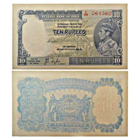 George VI, 10 rupees, 1st issue, ND (1938), signed by J.B. Taylor, serial no.: F65 064360,