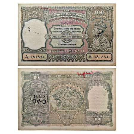 George VI, 100 rupees, Calcutta circle, ND (1938), signed by J.B. Taylor, serial no.: A52 