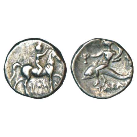 Calabria, Tarentum, silver nomos (272-240 BC), Historia Numorum Italy 1028, 6.30g. Obv: Cr