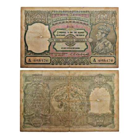 George VI, 100 rupees, Delhi circle, ND (1944), signed by C.D. Deshmukh, serial no.: B75 6