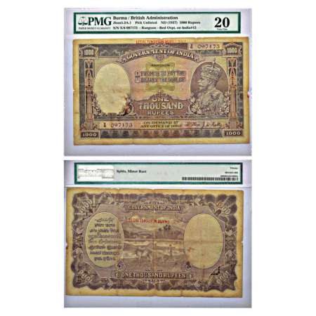 Burma, George V, 1000 rupees, Rangoon circle, ND (1937), signed by J.W. Kelly, serial no.: