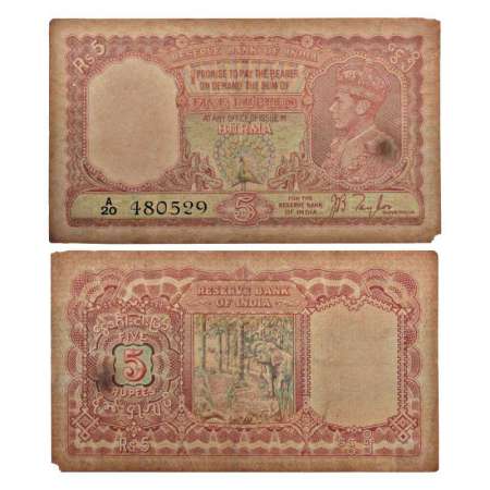 Burma, George VI, 5 rupees, ND (1938), signed by J.B. Taylor, serial no.: A20 480529, J&R 