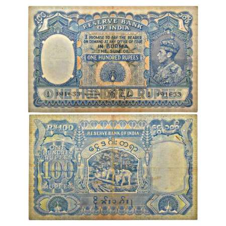 Burma, George VI, 100 rupees, ND (1939), signed by J.B. Taylor, serial no.: A2 191633, J&R