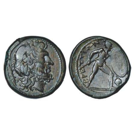 Bruttium, the Brettii, bronze unit, (211-208 BC), 7.74g. Obv: Laureate head of Zeus right,