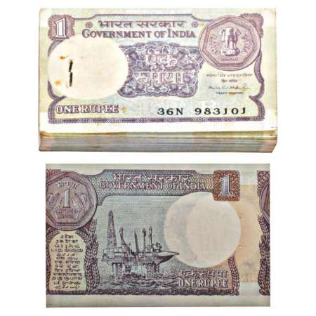 1 rupee, full packet of 100 notes, 1993, signed by Montek Singh Ahluwalia, inset 'B', seri