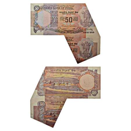 50 rupees, misprint, signed by C. Rangrajan, inset 'C', serial no.: 9EM 837295. Huge extra