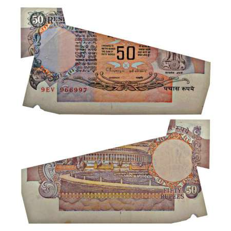 50 rupees, misprint, signed by C. Rangrajan, serial no.: 9EV 966997, inset 'C'. Huge paper