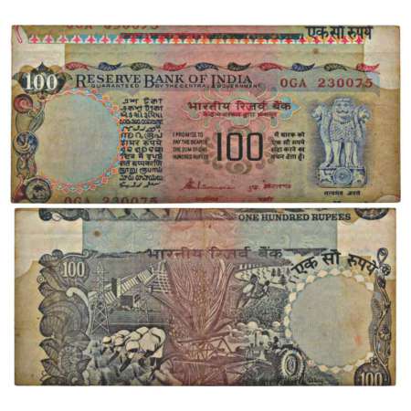 100 rupees, misprint, signed by S. Venkitraman, without inset, serial no.: 0GA 230075. Pri