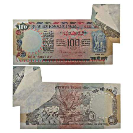 100 rupees, misprint, signed by C. Rangrajan, inset 'A', serial no.: 6ED 802187. Triple fl