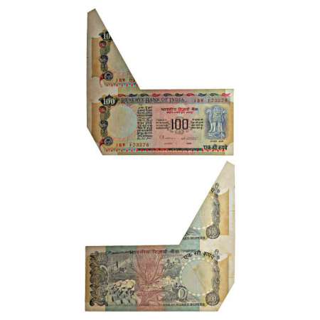 100 rupees, misprint, signed by C. Rangrajan, inset 'B', serial no.: 1BW 173278. Huge extr