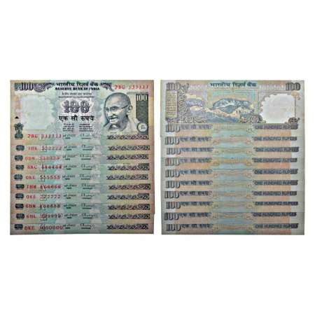100 rupees, set of 10 fancy number notes, signed by C. Rangrajan, various inset, serial no
