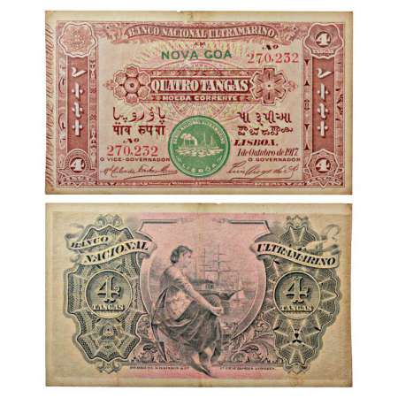 Indo-Portuguese Territories, 4 Tangas, dated 1st October 1917, signed by Luis Diogo Da Sil