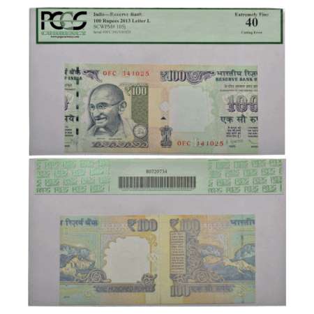 100 rupees, misprint, 2013, signed by D. Subbarao, Inset 'L', serial no.: 0FC 341025 and 1
