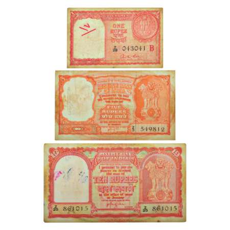 Persian Gulf Issue, set of 3 notes, 1x 1957, 1 rupee, signed by A.K. Roy, serial no.: Z28 