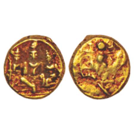 Vijayanagar, Aravidu dynasty, Thirumalaraya (1565-1570/78 AD), gold ¼ pagoda, 1.70g. Obv: 