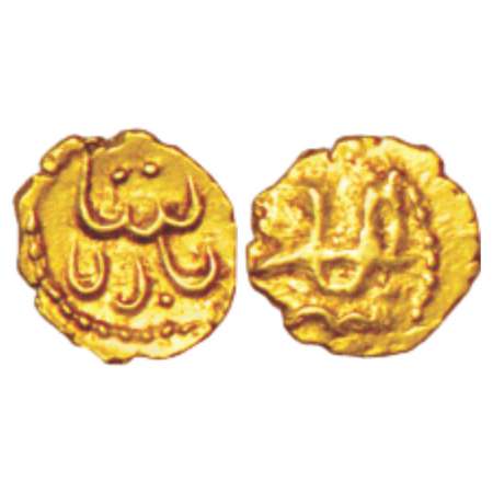 Sultans of Bijapur, Ali Adil Shah II (1656-1672), gold ½ Fanam, not listed in G&G, 0.19g. 