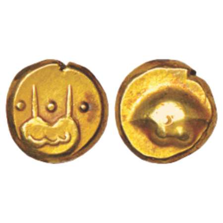 Sultans of Bijapur, Anonymous, Hudki gold pagoda, 3.31g. Obv: A boat like uncertain symbol