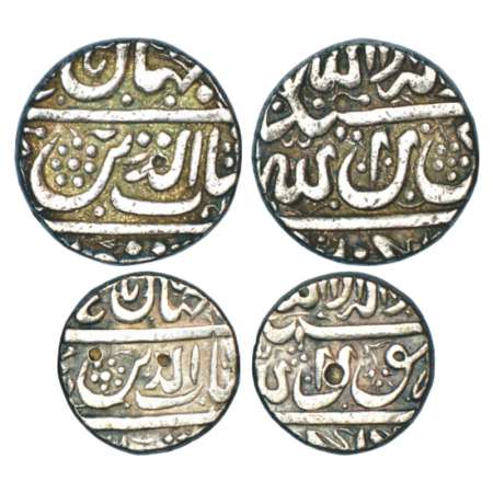 Shah Jahan (1628-1658 AD), silver rupee and ½ rupee, Golkunda mint, ND, both side crude ca