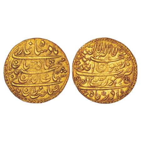 Shah Jahan (1628-1658 AD), gold mohur, 10.94g, Surat mint, Azar 2, KM 255.6. About extreme