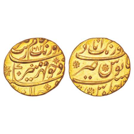 Aurangzeb (1658-1707 AD), gold mohur, 10.95g, Aurangabad mint at top, AH 1082/RY 14, KM 31
