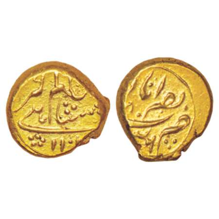Aurangzeb (1659-1707), Gold Hoan, Nasirabad mint, AH 1102/RY 36, 3.38g. Obv: legend Alamgi