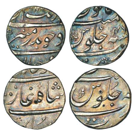 Silver ½ rupee (2), Surat mint, 1x Aurangzeb, 5.76g, AH 1114/RY 46 and 1x Muhammad Shah, 5
