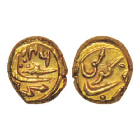 Muhammad Shah (1719-1748 AD), gold ½ pagoda, 1.69g, Guti mint, AH 1146, KM D440.1. Extreme