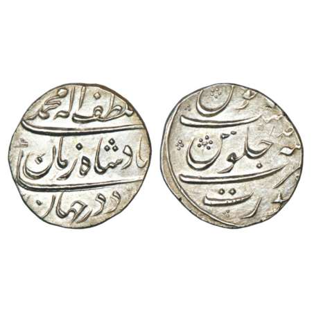 Muhammad Shah (1719-1748 AD), silver rupee, Surat mint, 'Ba-luft-Ullah Badshah i-Zaman' ty