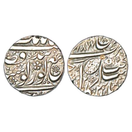 Sikh Empire, silver rupee, Amritsar mint, 'Nanak Shahi' couplet, VS 1877, no digit above T