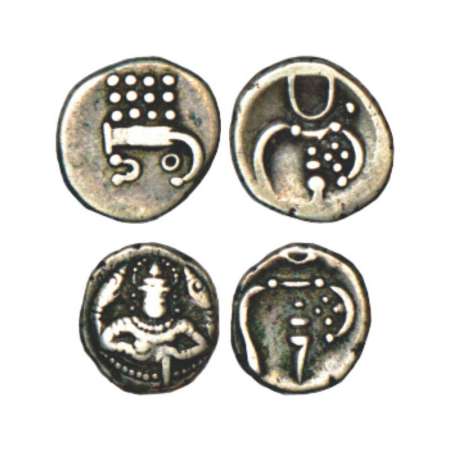 Cochin, silver 2 puttuns (2), 1x 1.03g. Obv: Sun, moon above lazy 'J' and dots. Rev: Conch