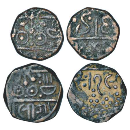 Gwalior, Jayaji Rao (1843-1886 AD), copper paisa (2), thick type, 5.98g and VS 191(2), thi