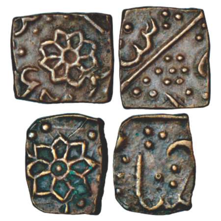 Lunawada, Wakhat Singh (1867-1929 AD), square copper ½ paisa (2), 4.76g and 3.10g, 1x eigh