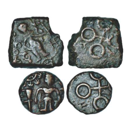 Ancient Malwa, 'Ujjayini' region uninscribed die-struck coinage (200-100 BC), two copper c