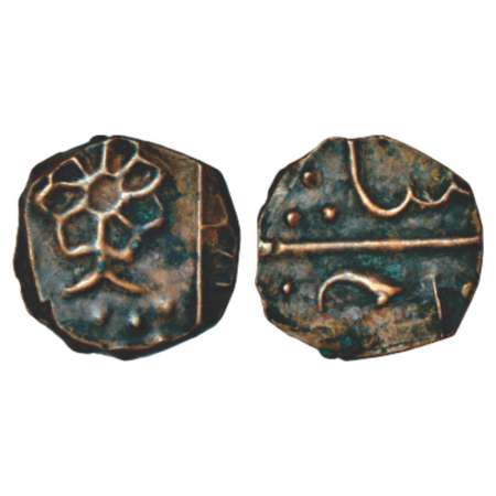 Lunawada, Wakhat Singh (1867-1929 AD), copper ¼ paisa, 2.17g. Obv: Eight petaled lotus flo
