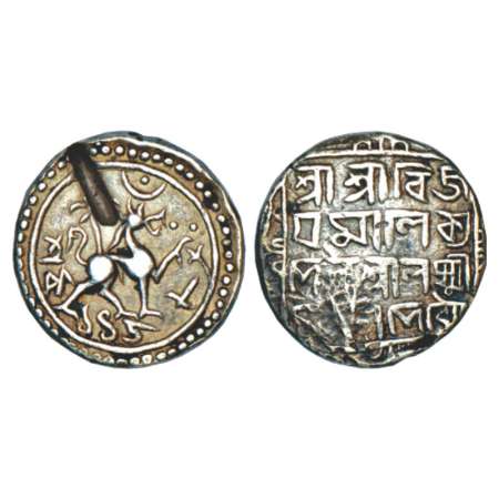 Tripura, Vijaya Manikya (1532-1564AD), silver tanka, SK 1458, Citing Queen Lakshmi, Obv: L
