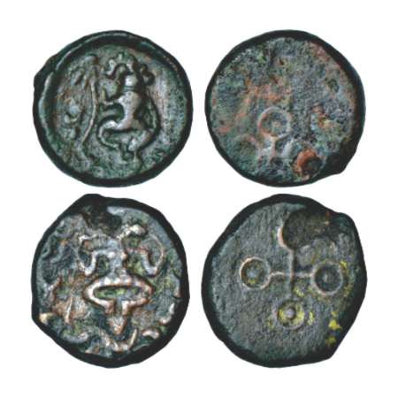 Ancient Malwa, 'Ujjayini' region uninscribed die-struck coinage (200-100 BC), two copper c