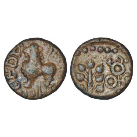 Satavahanas, lead coin of Gotamiputa Siva Siri Satakani (30-65 AD), 'lion' type from Newas