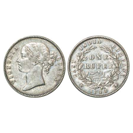 Victoria Queen, silver rupee, 1840, divided legend, Madras mint, WW raised, WW short and s