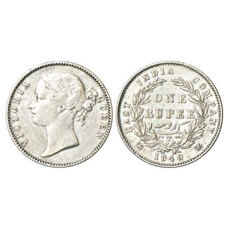 Victoria Queen, silver rupee, 1840, divided legend, Madras mint, WWS raised, 28 Berries, P