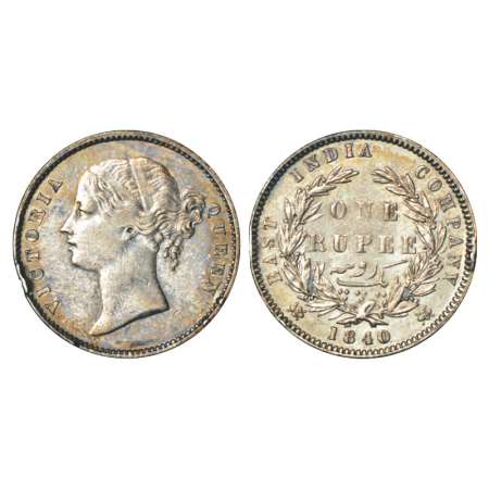 Victoria Queen, silver rupee, 1840, divided legend, Calcutta mint, Mule, WW raised, 25 Ber