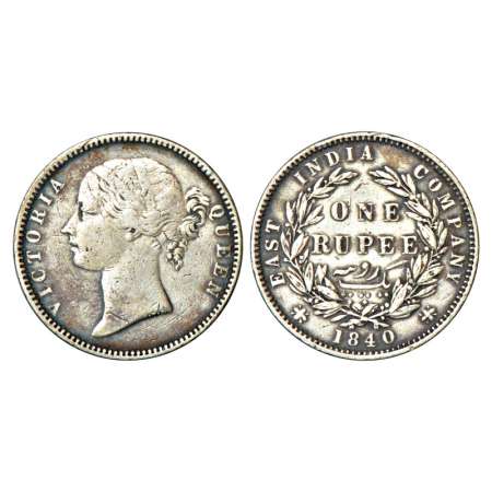Victoria Queen, silver rupee, 1840, divided legend, Madras mint, WWB raised, dot after B, 