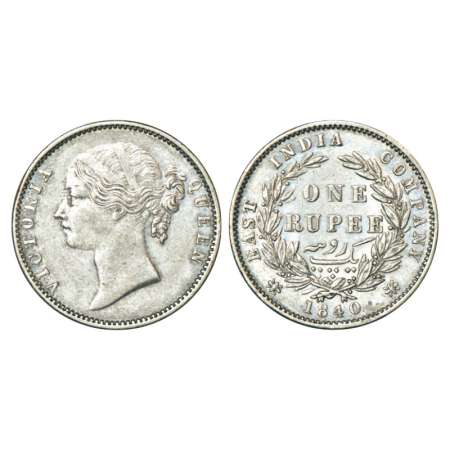 Victoria Queen, silver rupee, 1840, divided legend, Madras mint, WWB raised, dot after B, 