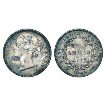 Victoria Queen, silver 2 annas, 1841, divided legend, Calcutta mint, Mule, WW raised, rev.
