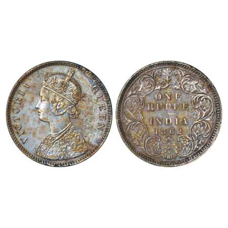 Victoria Queen, silver rupee, 1862, Bombay mint, A/I/0/5, one smaller dot added later to a