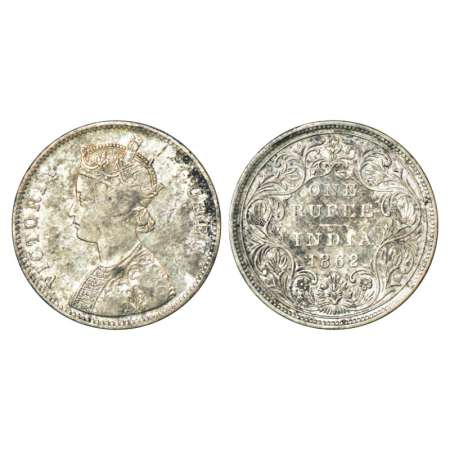 Victoria Queen, silver rupee, 1862, Bombay mint, A/II/0/11, PR 94. About very fine, Very r