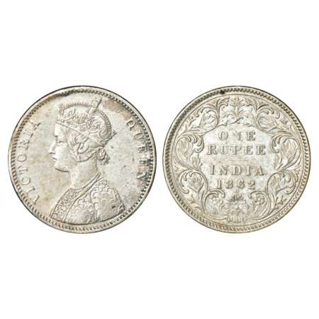 Victoria Queen, silver rupee, 1862, Bombay mint, A/I/1/2, with crescent PR 102. Very fine+