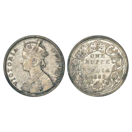 Victoria Queen, silver rupee, 1862, Bombay mint, B/II/4/0, unlisted in PR. Very fine, Very