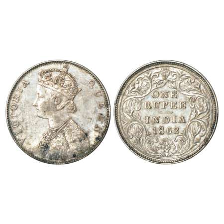 Victoria Queen, silver rupee, 1862, Bombay mint, D/II, double lines to the curves of the c